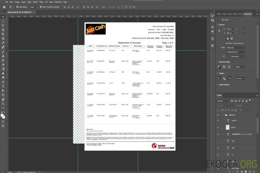 Modèle Word et PDF de relevé bancaire India Jazz Cash, 6 pages template Modèle Word et PDF de relevé bancaire India Jazz Cash, 6 pages template